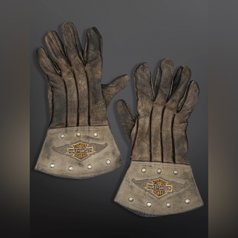⚡️HARLEY-DAVIDSON⚡️ Vintage Leather/Studded Guantlet Motorcycle Gloves - Picture 3 of 14